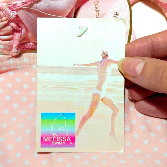 Melissa Swim Bikini Bottoms Light Pink White Polka Dots O-Ring Hips Size Medium - Picture 8 of 9